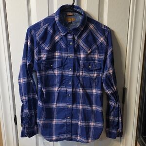 JACHS Girlfriend Blue and Pink Plaid Women's Shirt